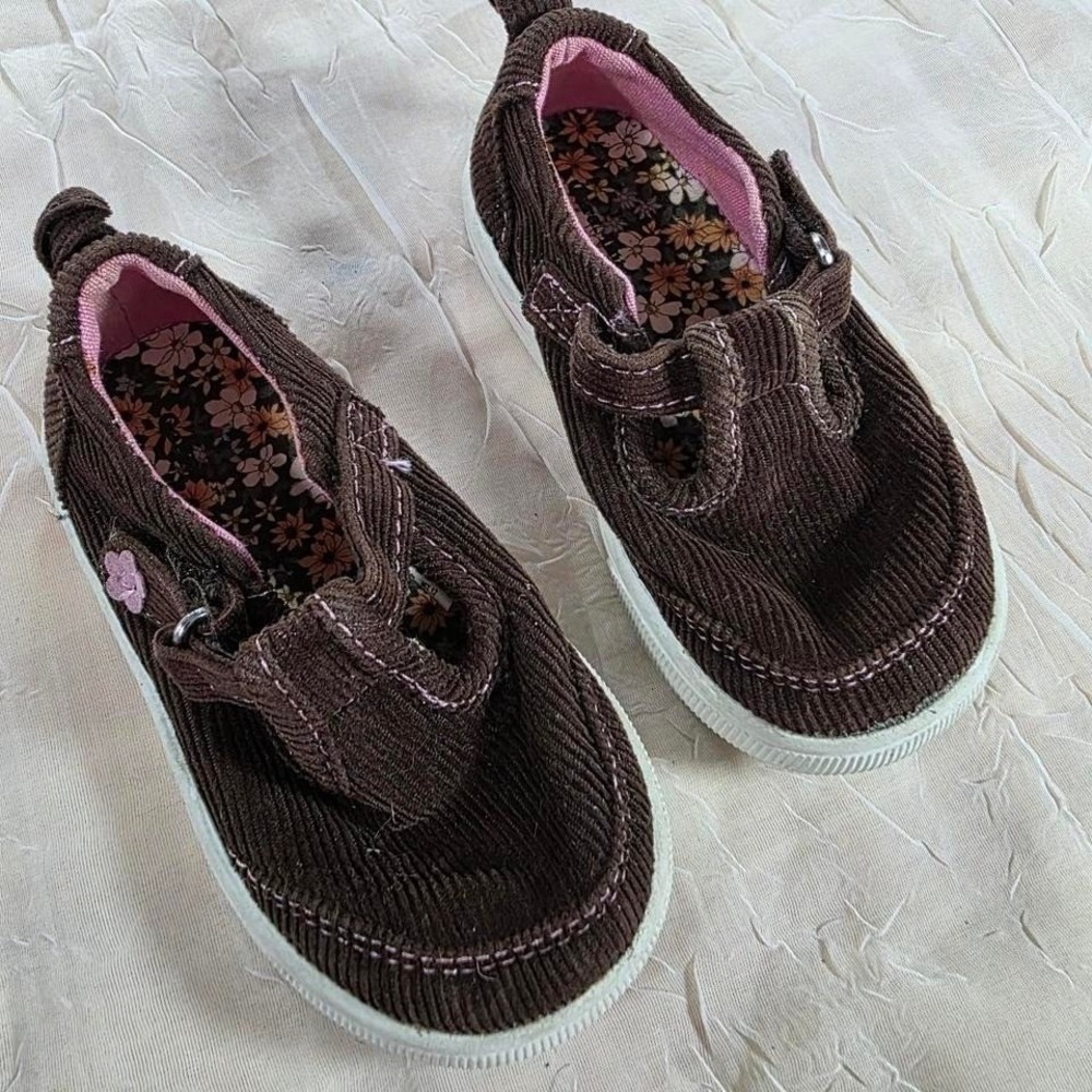 Garanimals Toddler Girls Brown Corduroy Mary Jane Sneakers Floral Size 5 Kids